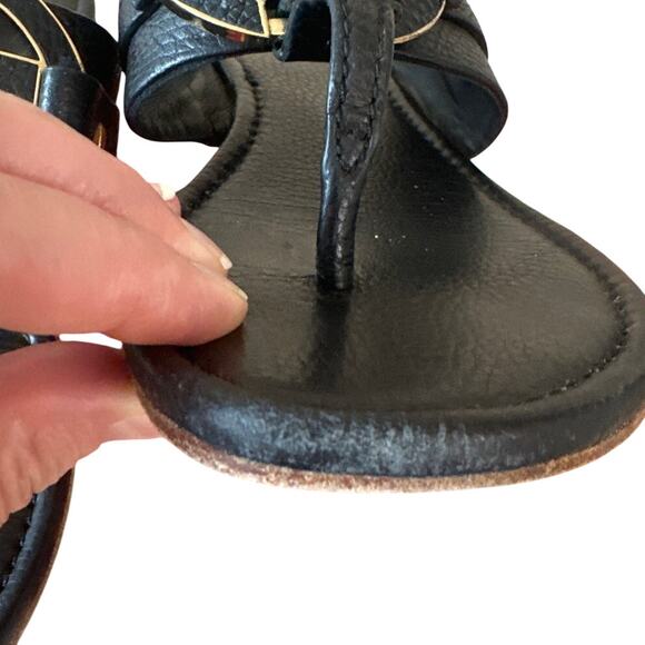 Tory Burch Amanda Thong Sandals Black Pebbled Leather 8.5 - Picture 4 of 11